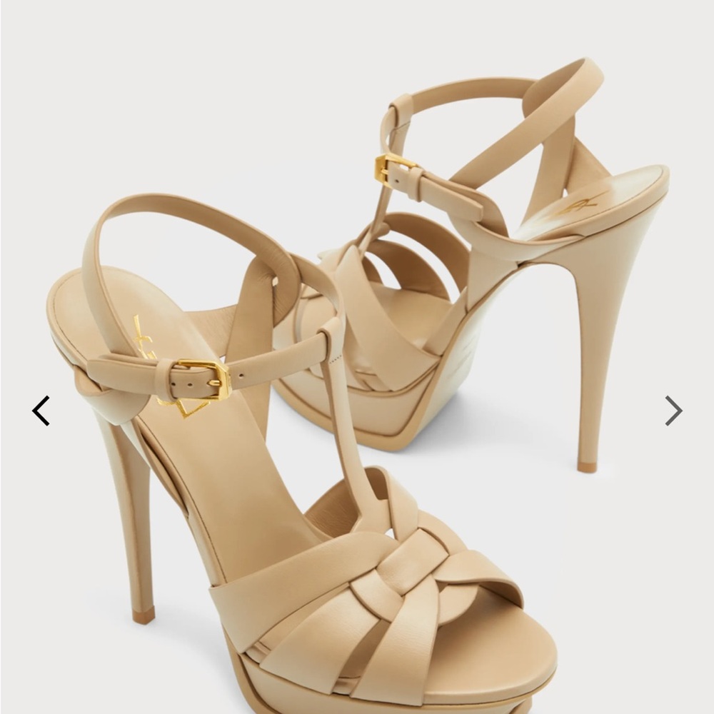 YSL Tribute Leather T-Strap Platform Sandals, EU 41